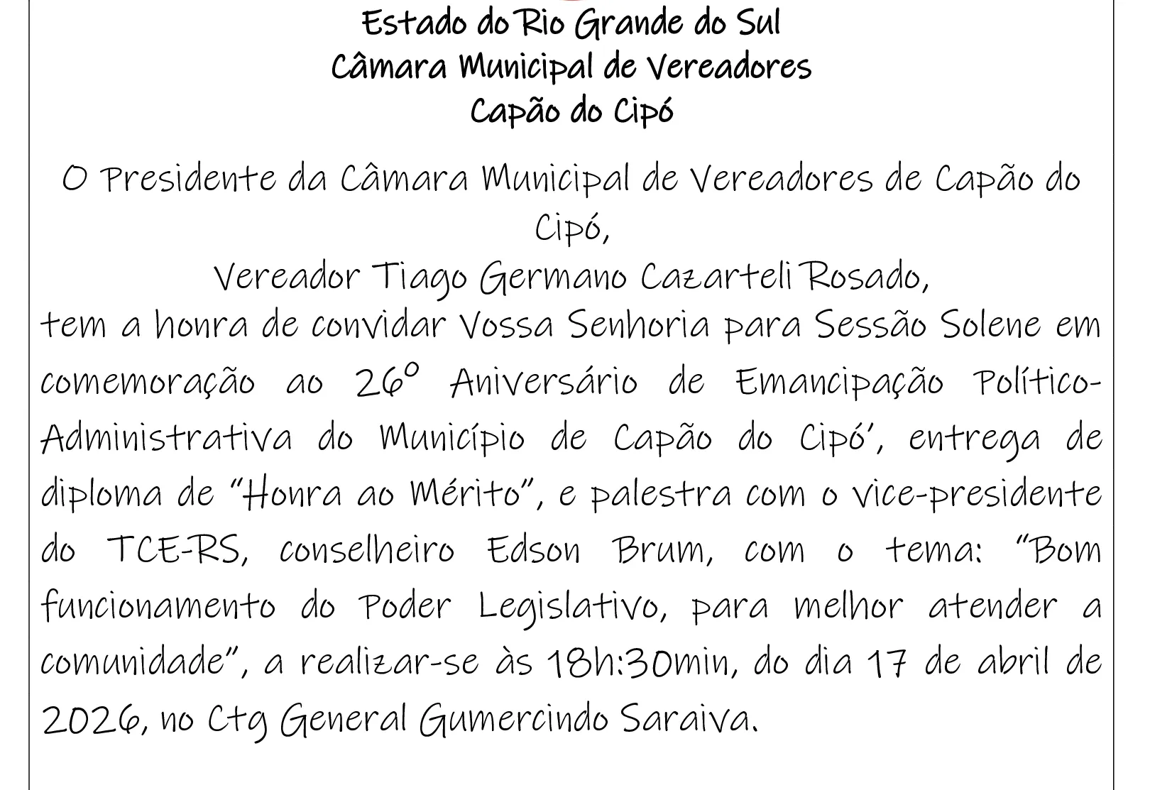 Convite para a Sessão Solene 